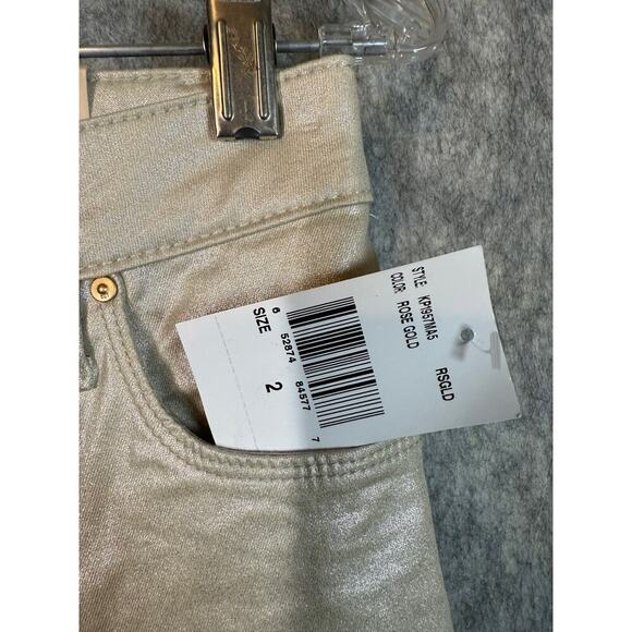 Kut From The Kloth NEW Shiny Gold Sz 2 High Rise Charlize Fab Ab Cigarette Leg - Picture 3 of 10